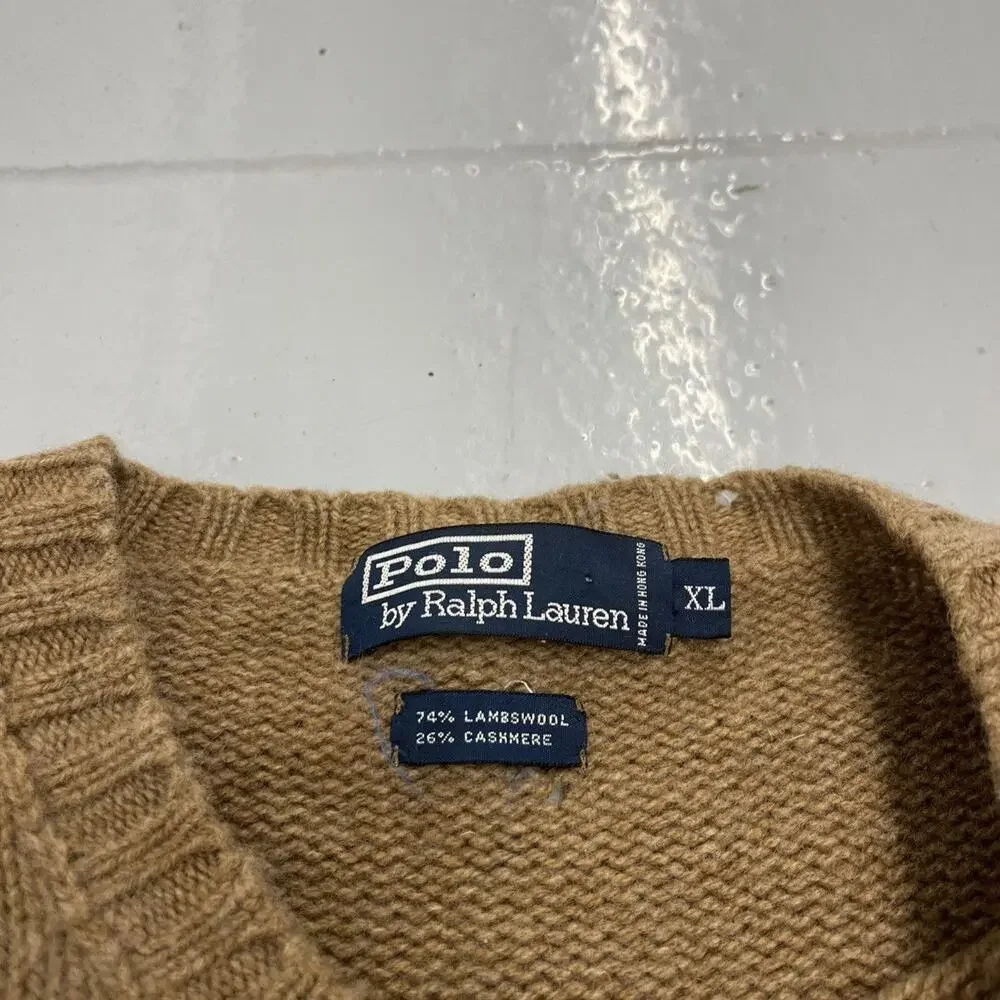 Vintage 90s Polo Ralph Lauren Tan Cashmere Boxy Sweater
